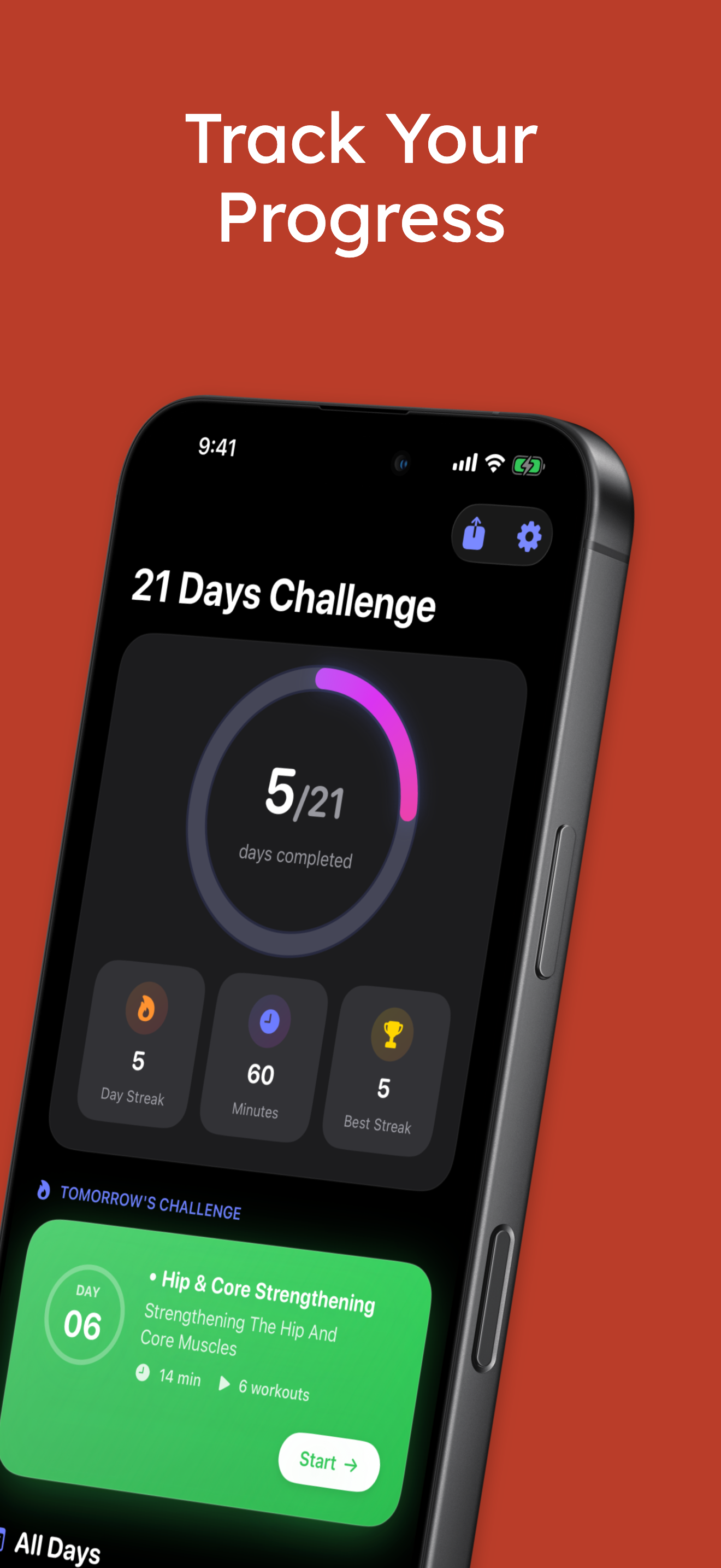 Track your progress screen