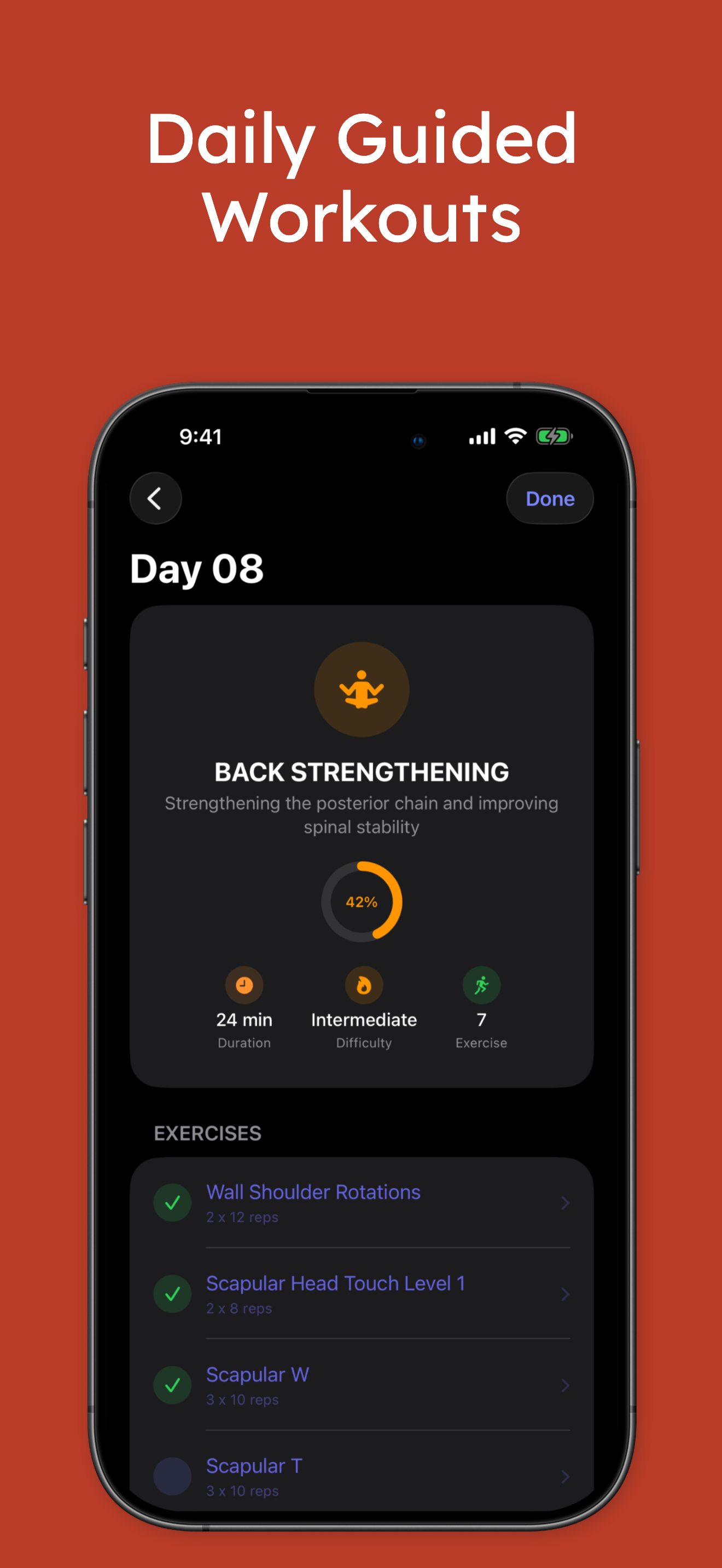 Structured posture program screen